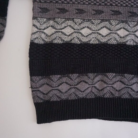 Vintage '80S Adolfo Black Gray 3D Biggie Cosby 100% Cotton Crew Neck Sweater L - Picture 6 of 9